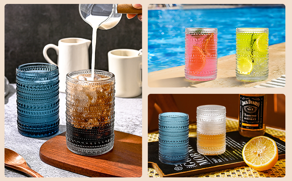 textured drinking glasses