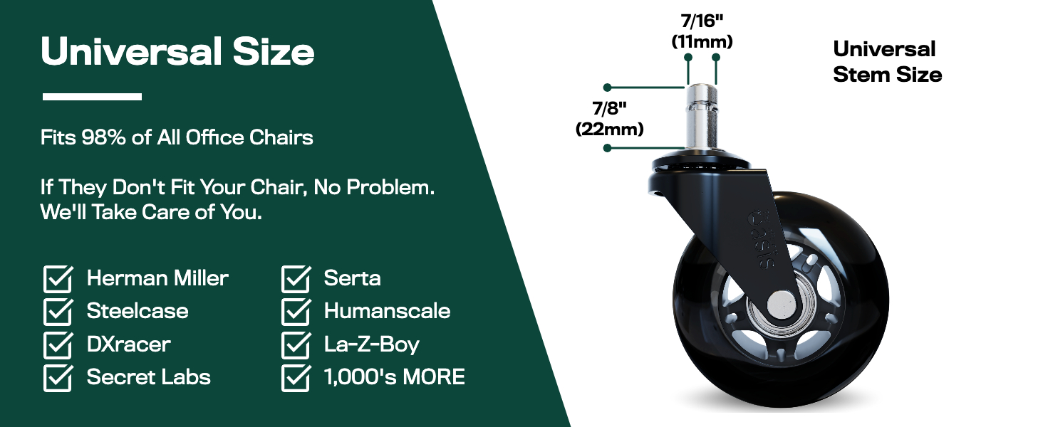 black chair wheels universal size