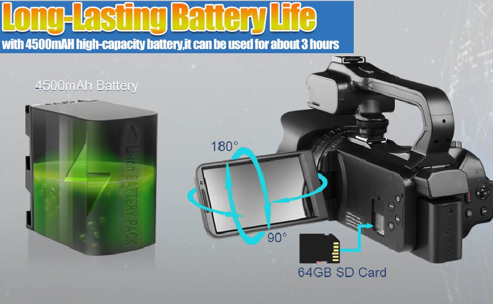 The video camera camcorder is supplied with 2 rechargeable batteries