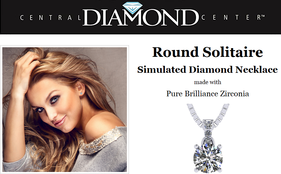 4 Prong Round Solitaire Simulate Diamond Necklace, Platinum Plated Sterling Silver- Zirconia