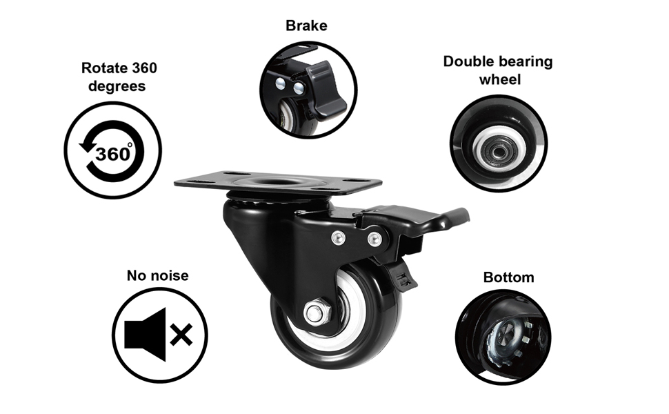 A set of 4 caster wheels, 2 inch Polyurethane (PU) Swivel caster wheels