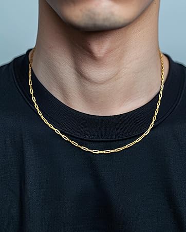 Gold Necklace for Women Men | 14K Gold Chain Necklace for Women | Unisex Paperclip Chain Necklace