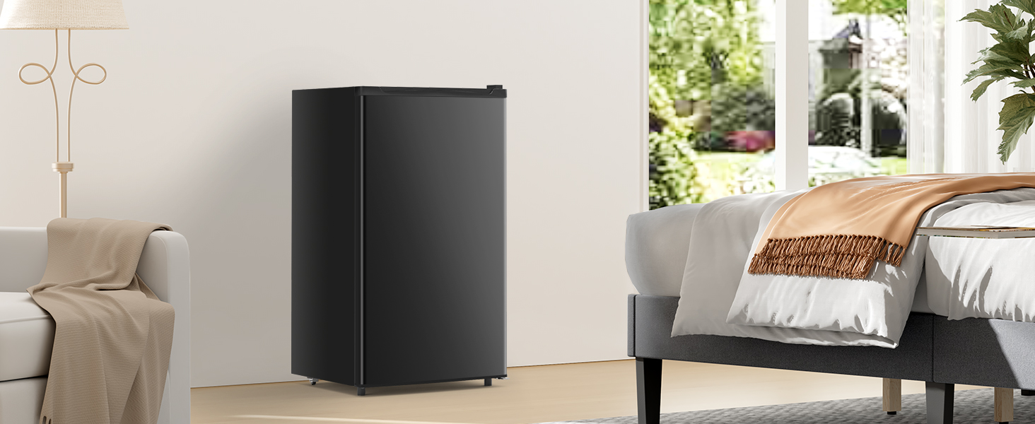 3.2 Cu.Ft Mini Fridge with Freezer Small Refrigerator Single Door Energy-efficient Low Noise