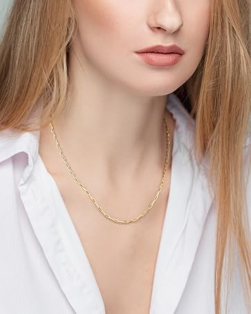 Gold Necklace for Women Men | 14K Gold Chain Necklace for Women | Unisex Paperclip Chain Necklace