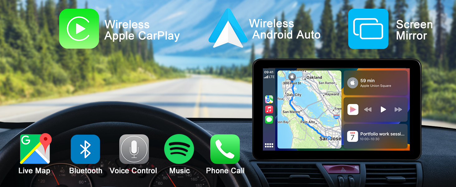 wireless apple carplay screen android auto