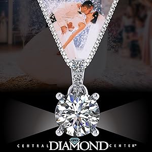4 Prong Round Solitaire Simulate Diamond Necklace, Platinum Plated Sterling Silver- Zirconia