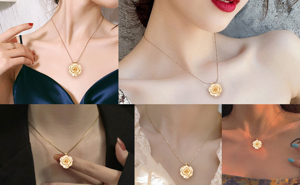 24k gold dipped rose necklace