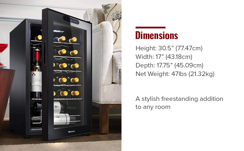product dimensions, wine refrigerator, compressor cooling refrigerator, wine fridge, wine cooler