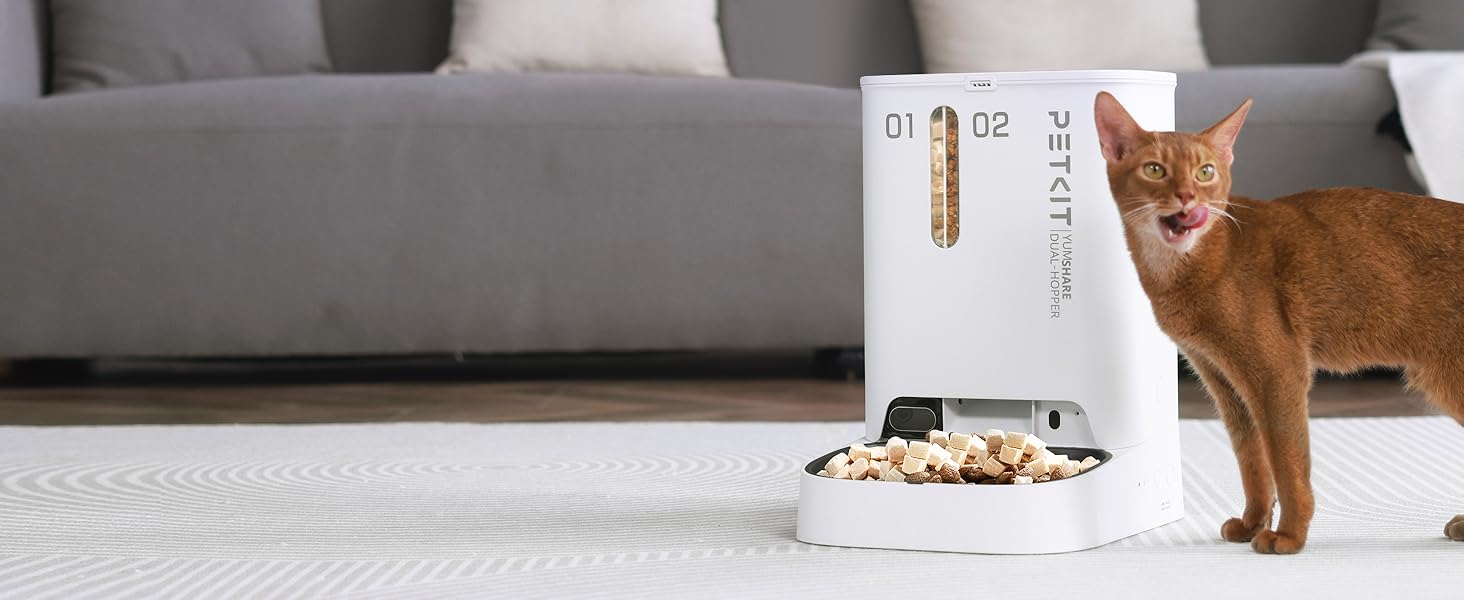 dual hopper automatic pet feeder with camera