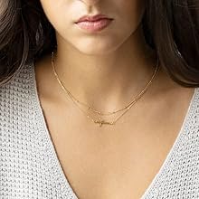 2 Layered Satellite&Sideways Cross Gold Necklace
