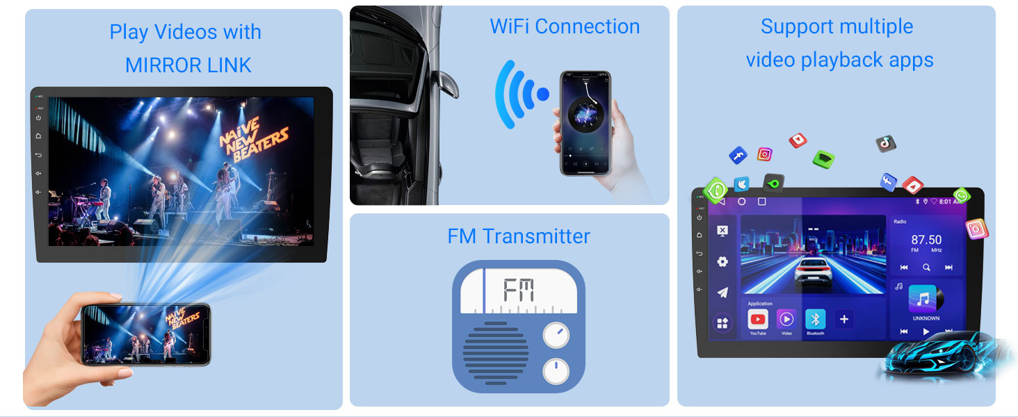 10" wireless double din car stereo