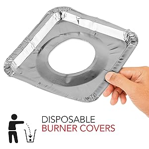 Gas Burner Liners (50 Pack) Disposable Aluminum Foil Square Stove Burner Covers - 8.5 Inch