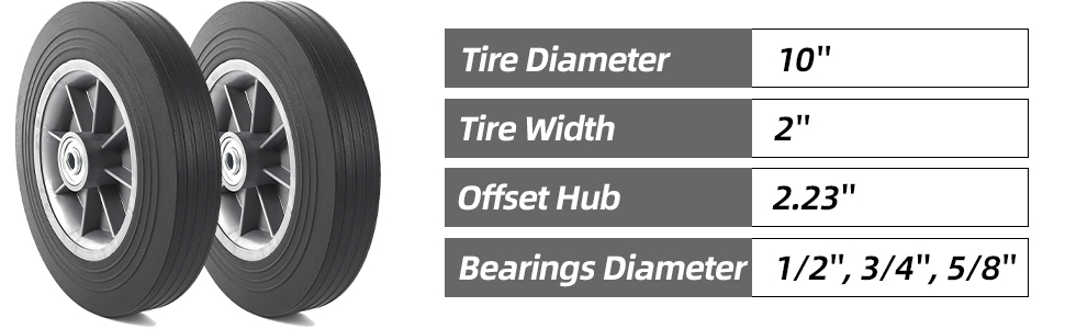 10'' x 2'' Flat Free Solid Rubber Tire and Wheel for Dolly Hand Trucks and Wheelbarrows
