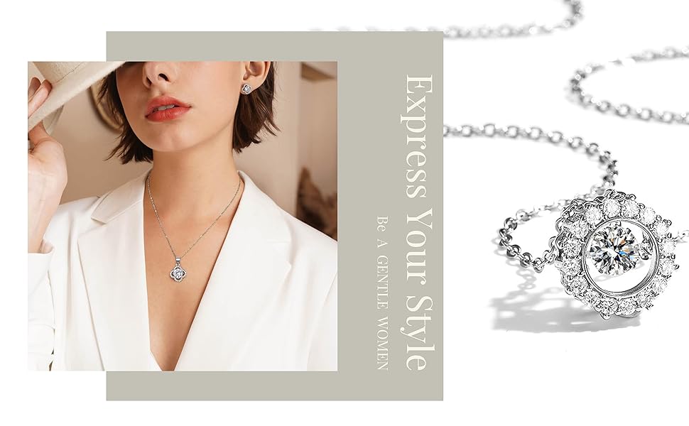 Pure Silver Pendant Necklace, 14K White Gold Plated High