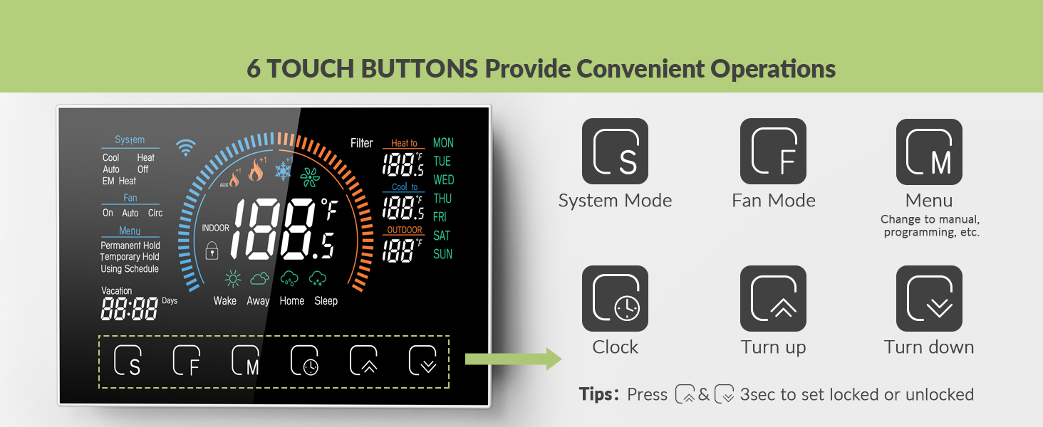 6 touch buttons provide convenient operations