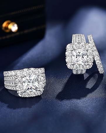 sheloves jewellery wedding engagement ring set for women 925 sterling silver cubic zirconia cz gift