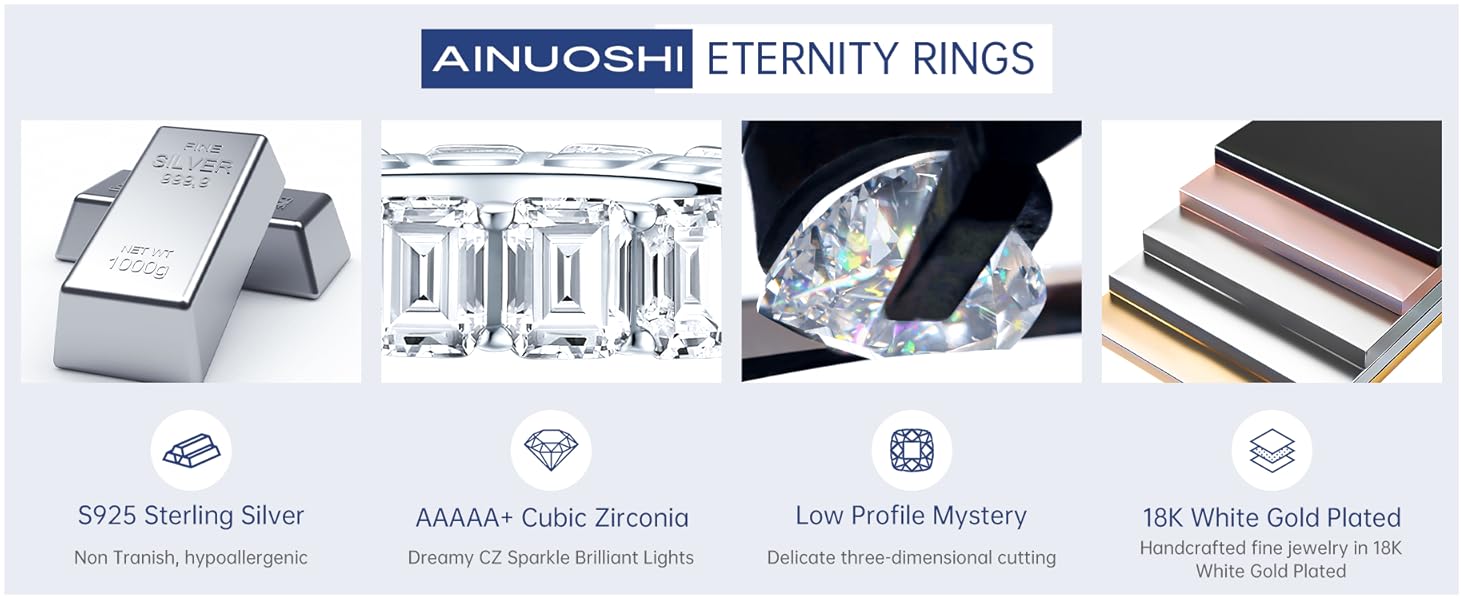 AINUOSHI Eternity Ring Engagement Anniversary for Women Emerald Oval Radiant Round Cushion Cut Cubic