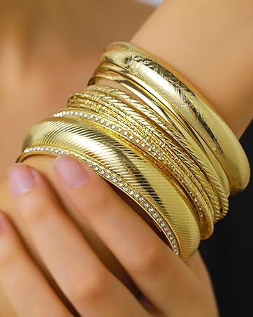 9PC Gold Chuny Daimond Bangle Bracelets Set