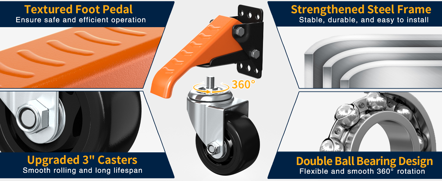 Workbench Casters 920 Lbs Capacity 3" Extra Heavy Duty Retractable Casters 4 Pack Stepdown Casters
