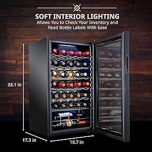 Ivation wine cooler Soft interior lighting