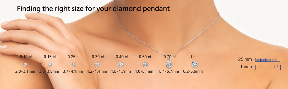 Size chart for diamond pendants