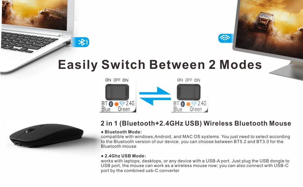 2 in 1 bluetooth + 2.4G wireless mouse