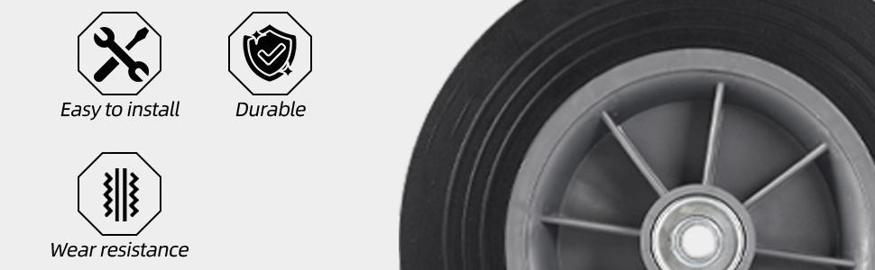 10'' x 2'' Flat Free Solid Rubber Tire and Wheel for Dolly Hand Trucks and Wheelbarrows