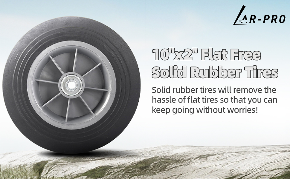 10'' x 2'' Flat Free Solid Rubber Tire and Wheel for Dolly Hand Trucks and Wheelbarrows