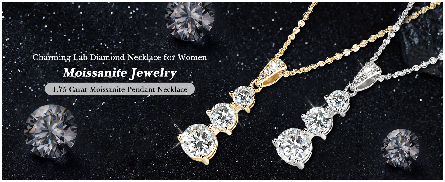 Moissanite 3 Stone Necklace