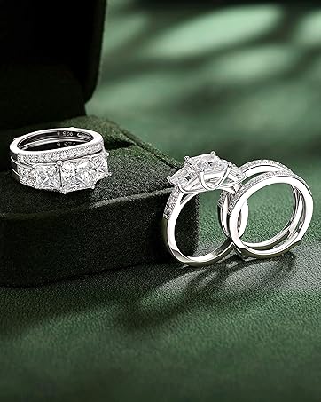 sheloves jewellery wedding engagement ring set for women 925 sterling silver cubic zirconia cz gift