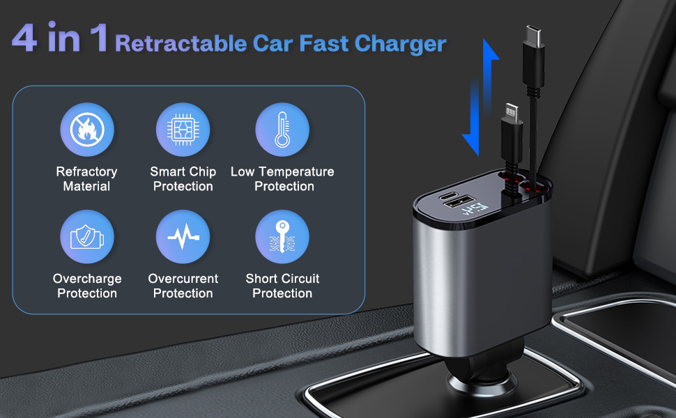 Retractable Car Charger with 100W