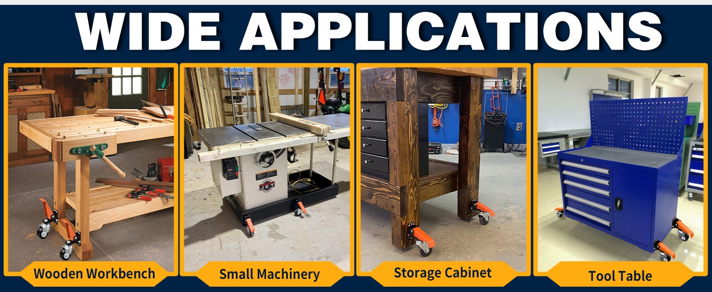 Workbench Casters 880 Lbs Capacity 3" Extra Heavy Duty Retractable Casters 4 Pack Stepdown Casters