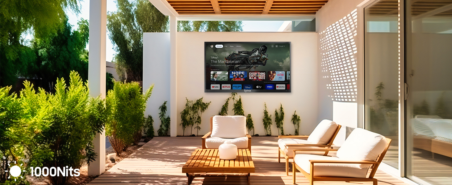 partial sun outdoor tv 1000 nits brightness full shade Anti-glare anti-reflective