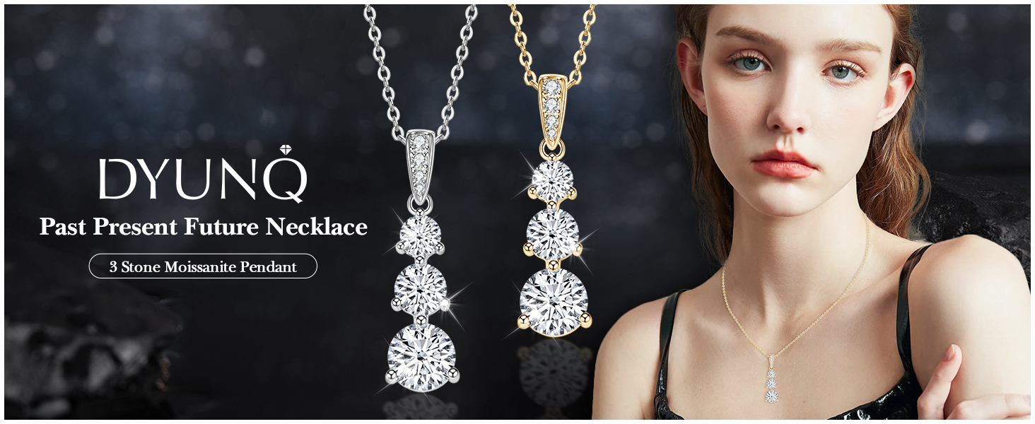Moissanite 3 Stone Necklace
