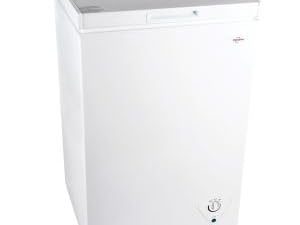 Koolatron white chest freezer, closed, on a white background
