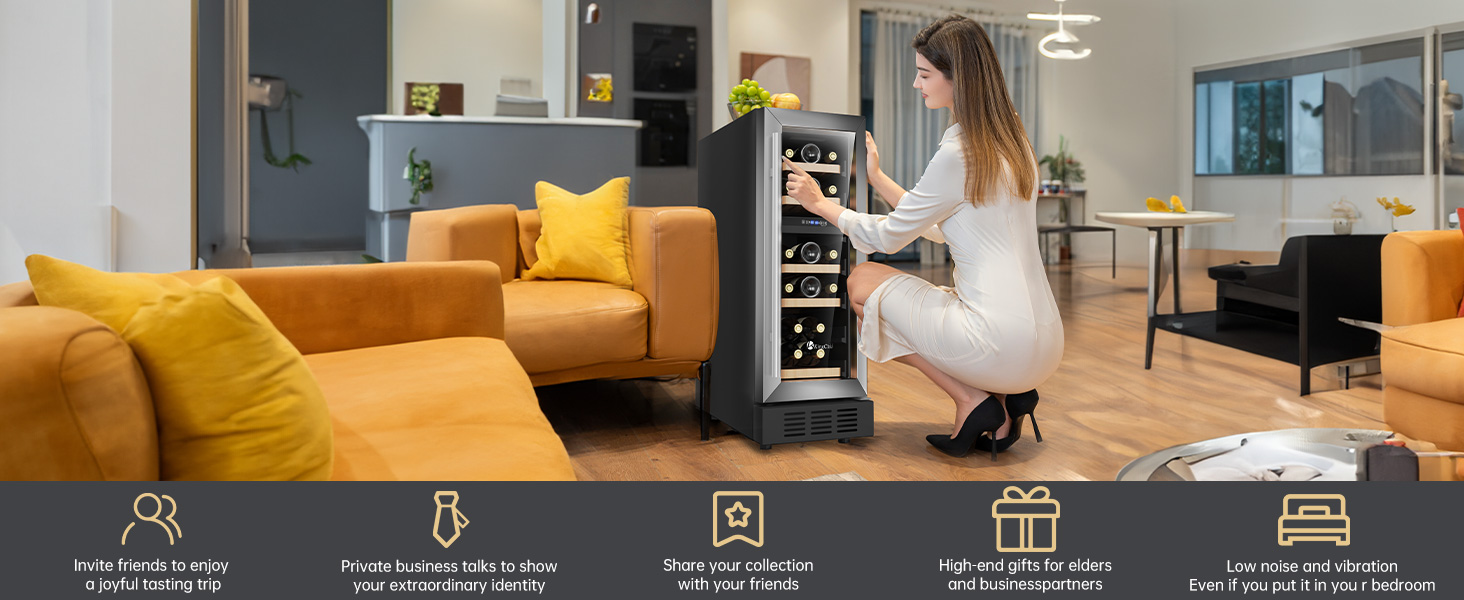 KingChii 12Inch 16 Bottle Dual Zone Wine Cooler 