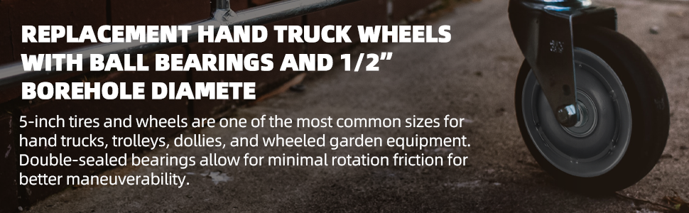 5” x 1.5” Flat Free Solid Rubber Wheel Assemblies
