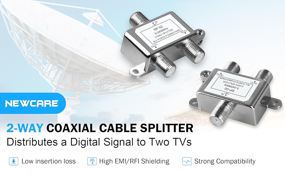 Digital 2-Way Coaxial Cable Splitter