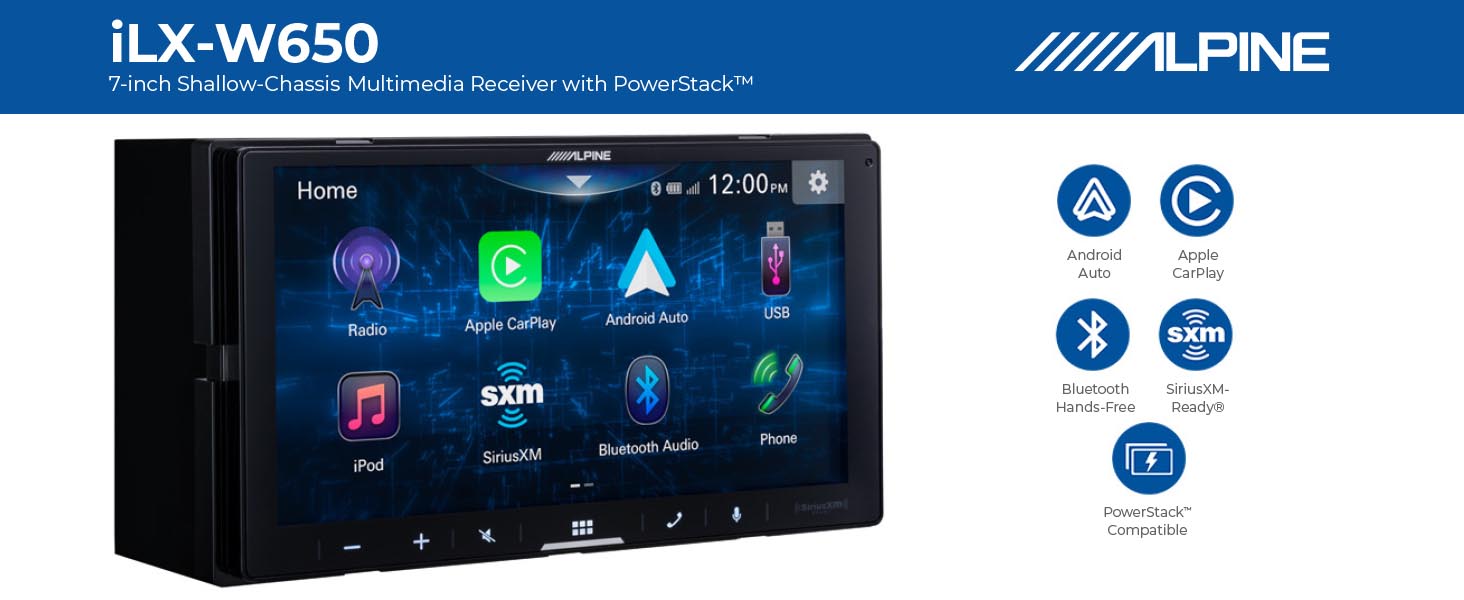 Alpine iLX-W650 Digital Multimedia Receiver with CarPlay and Android Auto Compatibility