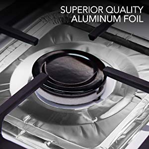 Gas Burner Liners (50 Pack) Disposable Aluminum Foil Square Stove Burner Covers - 8.5 Inch