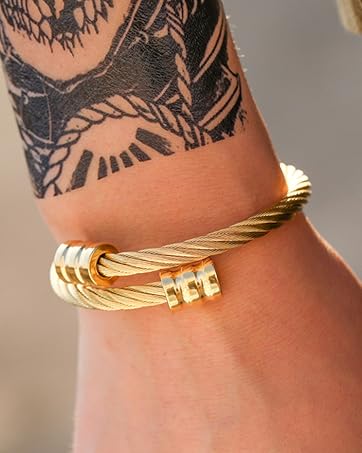 gold cable cuff bracelet for men hip hop bracelet stainless steel