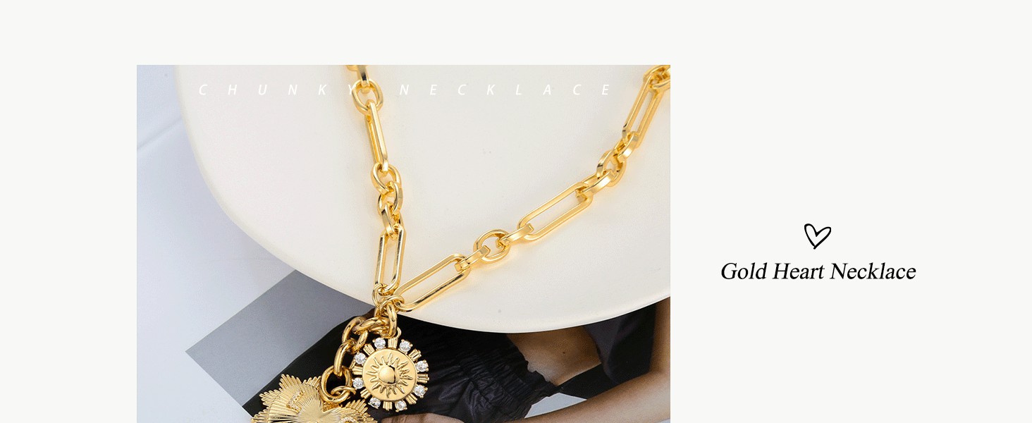 heart necklace chunky necklaces for women gold charm necklace
