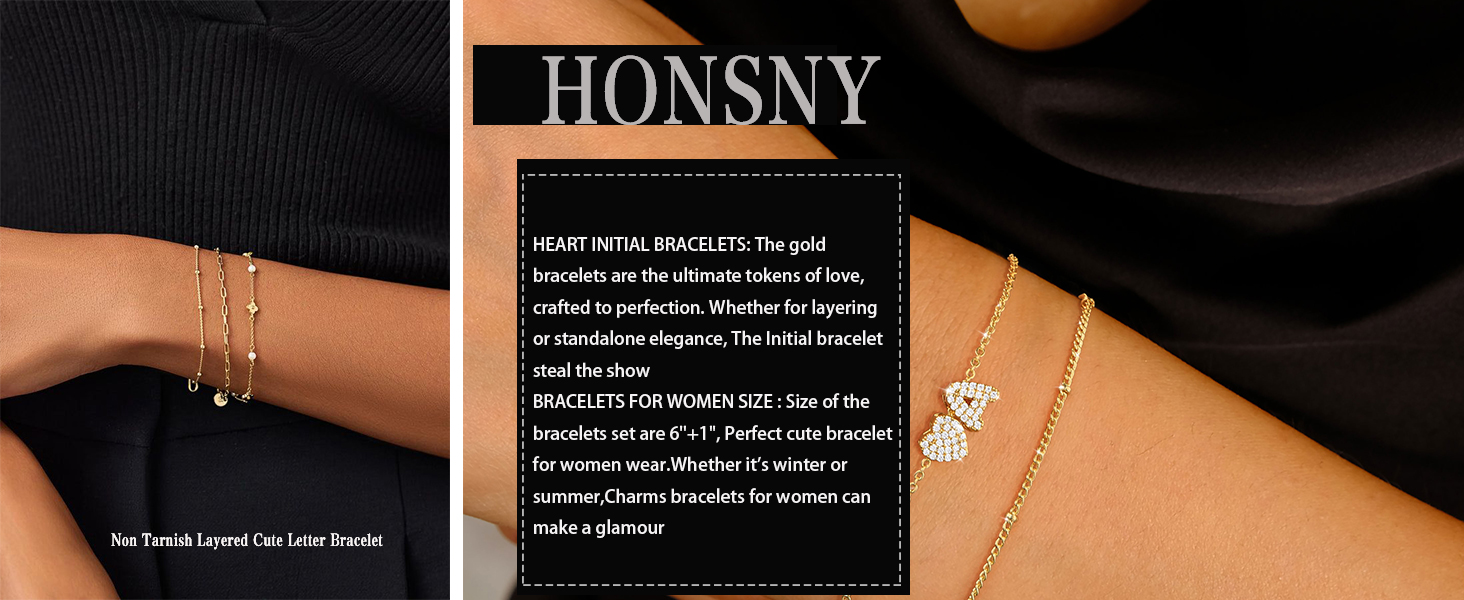 18K Gold Plated A-Z Heart Initial Charm Bracelets