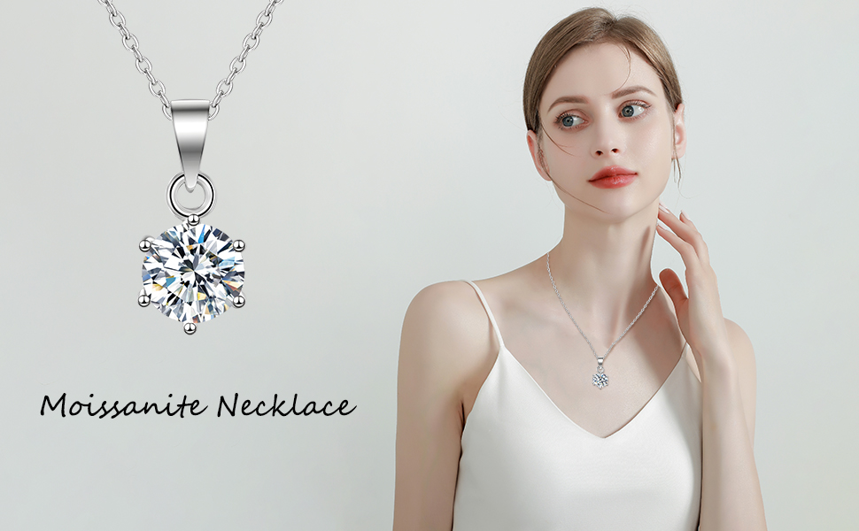 1CT Moissanite Necklace for Women Sterling Silver