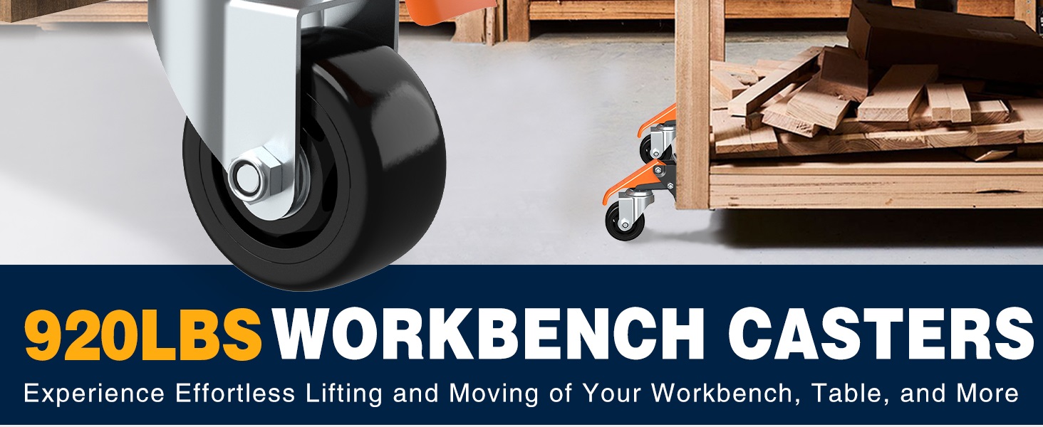 Workbench Casters 920 Lbs Capacity 3" Extra Heavy Duty Retractable Casters 4 Pack Stepdown Casters