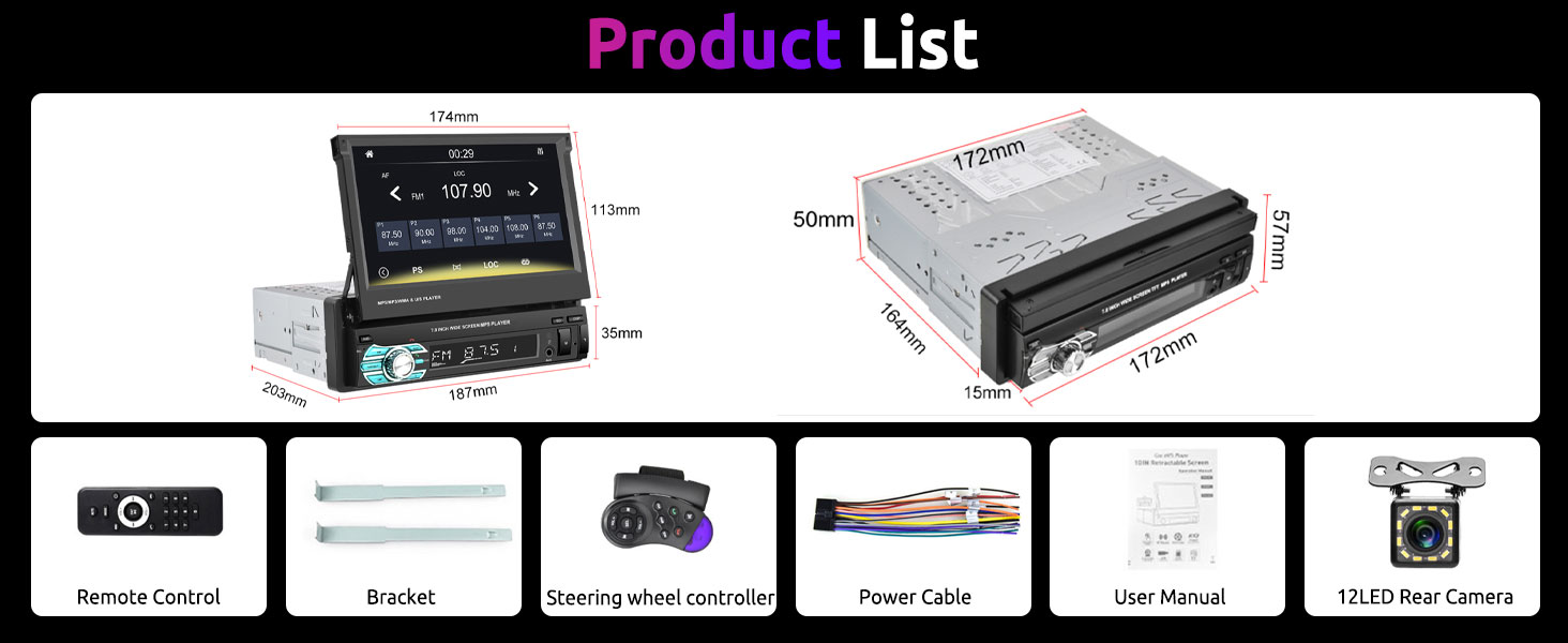 7 inch Single din car radio with backup camera