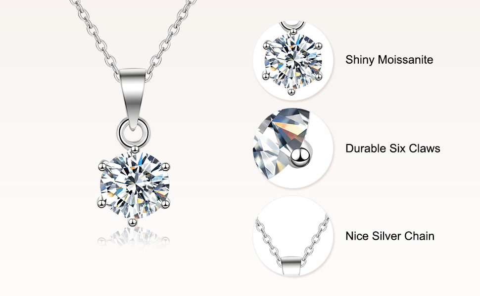 Shiny Moissanite, Durable Six Claws, Nice 925 Sterling Silver Chain