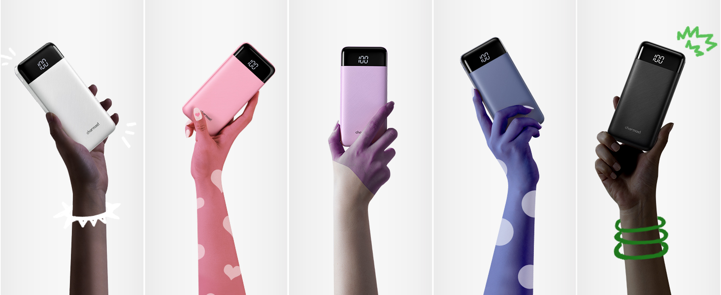 Portable Charger with built in cables Pink