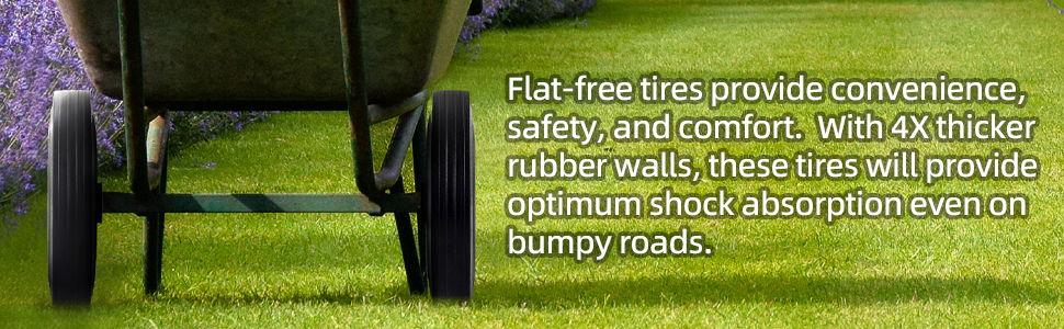 10'' x 2'' Flat Free Solid Rubber Tire and Wheel for Dolly Hand Trucks and Wheelbarrows