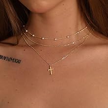 Pearl&O Chain&Cross Gold Necklace